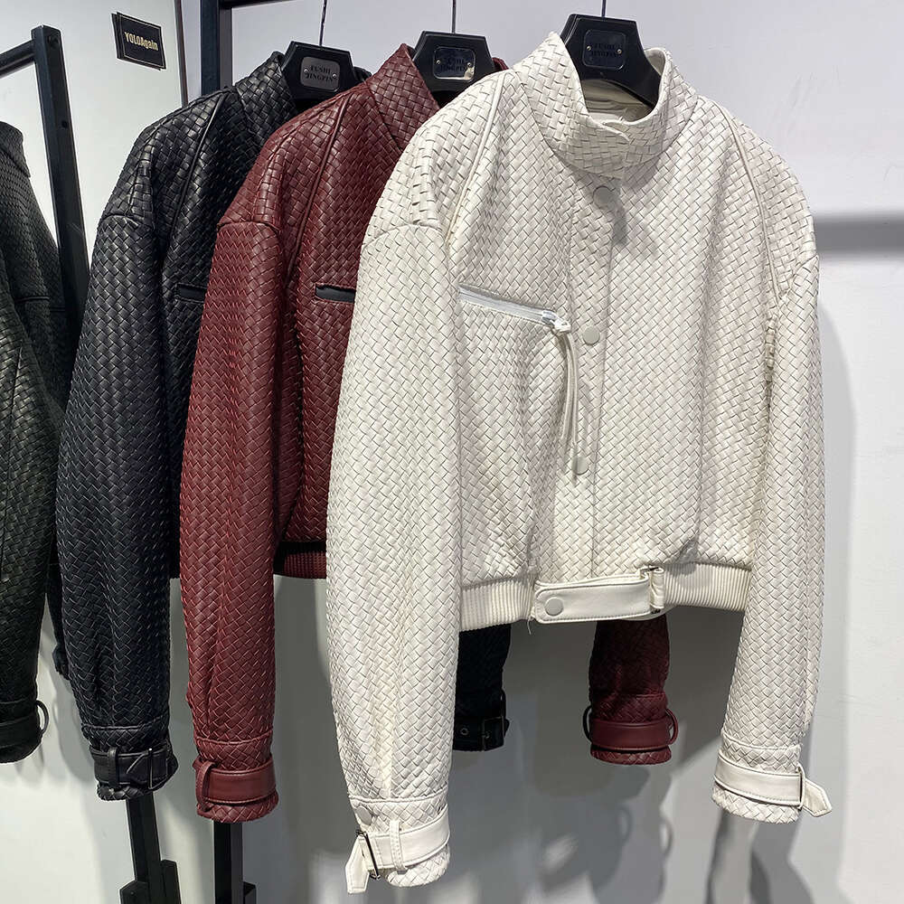 Yoloagain Hand-Woven Oversized Bomber Women Real Leather Jacket Female 250526