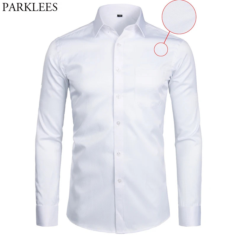 White business dress mens fashionable slim fit long sleeved solid casual shirt mens workwear pocket S-8XL 241007