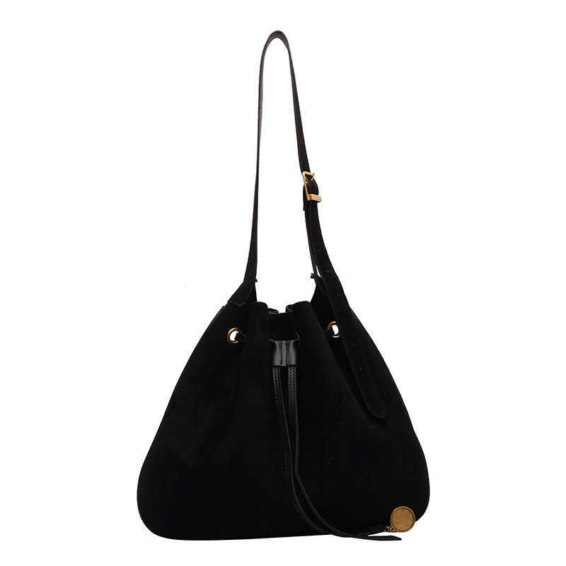 CMM Melad Suede Bucket Bag for Women New Large Capacity Fashion Shoulder Bag Drawstring Bucket Bag Trend
