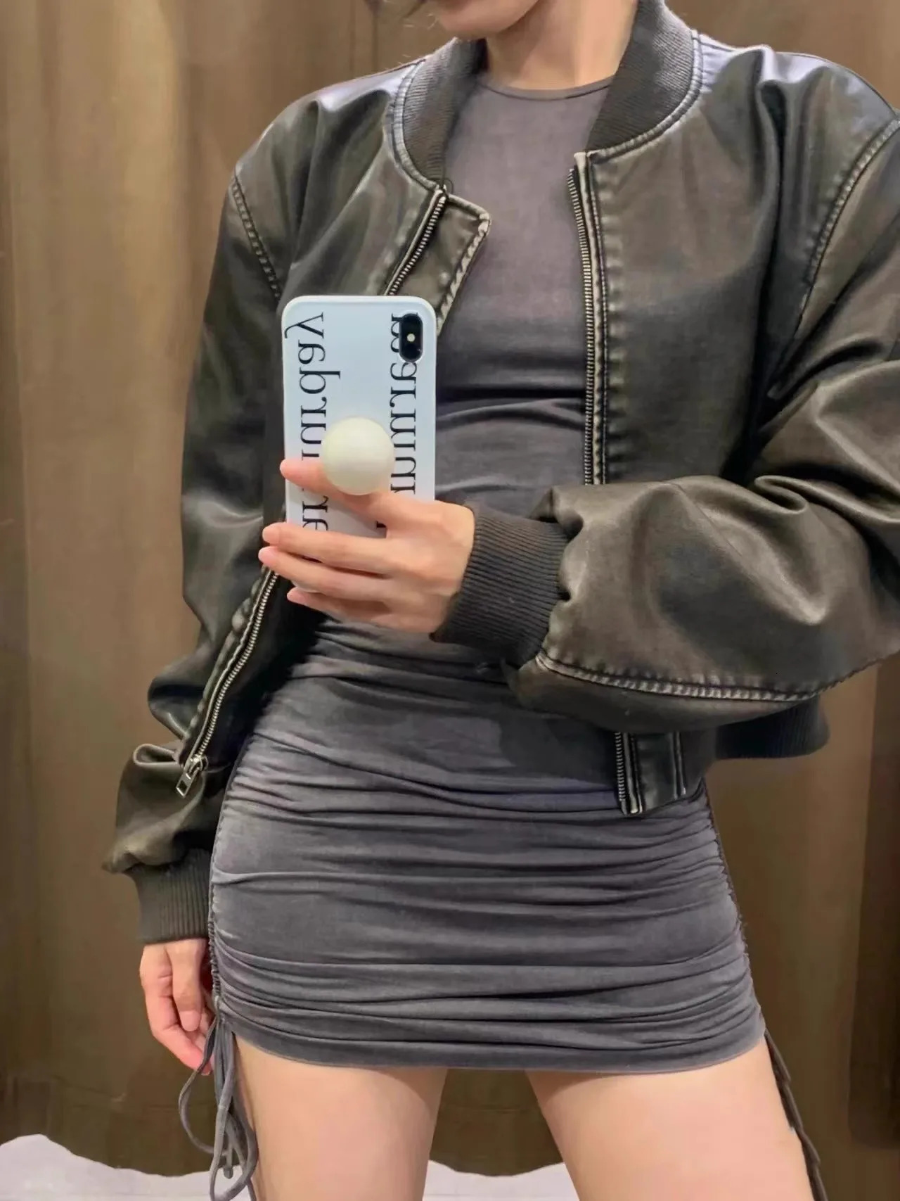 ZVRI 2024 Womens vintage leather bomber jacket coat top womens style 241009