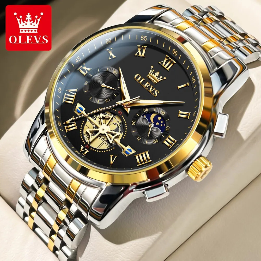 OLEVS top mens watch classic Roman dial mens watch original quartz waterproof luminous chronograph 241019