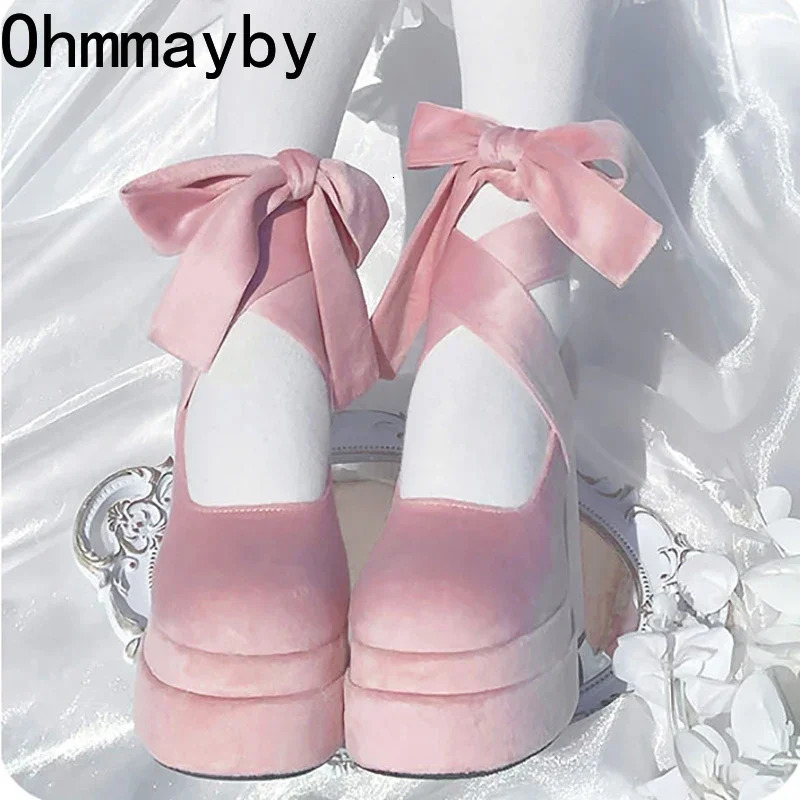 er Platform Womens Mary Jane Shoes Fashion Elegant Cross Belt Thick High Heels Womens College Style Dresses Pump Shoes 241019