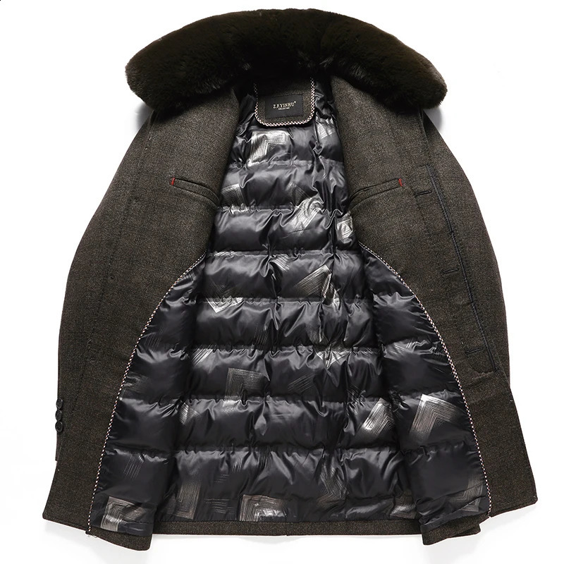 Mens Autumn/Winter Trench Coat Solid Color down Wool Coat Fur Collar Removable Size Warm Comfort Size M-4XL 241019