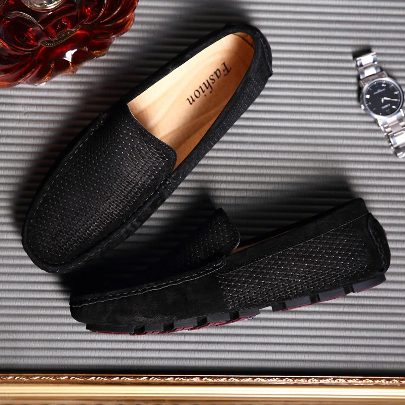 Mens suede leather shoes casual apartment mens slippers mocha casino breathable summer driving shoes 241019
