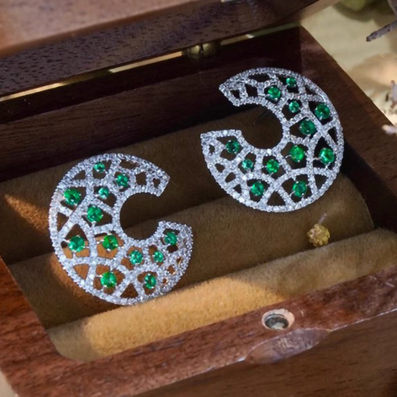 2024 Emerald Stud Earrings: Sterg Sier Round Cut CZ Dia Banquet Party Women's Wedding Jewelry Gift