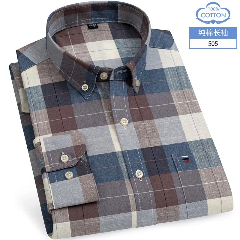 7XL 8XL mens long sleeved shirt plus size for spring and summer 100% pure cotton Oxford checkered iron free high-quality and breathable 241007