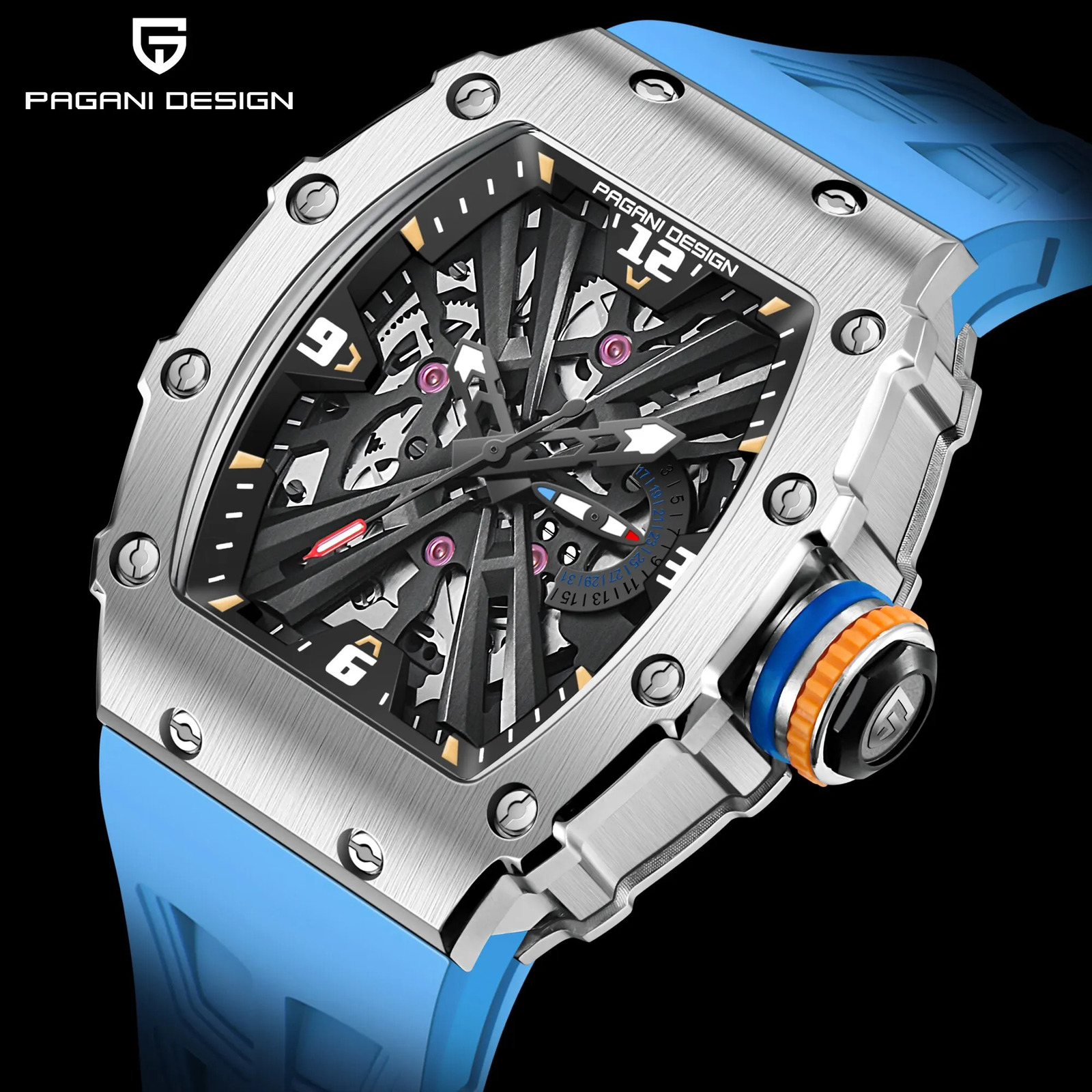 PAGANI Mens Quartz Watch VH65 Movt Skeleton Dial 100M Waterproof Sports Rectangular Sapphire Mens Glass Watch 241019