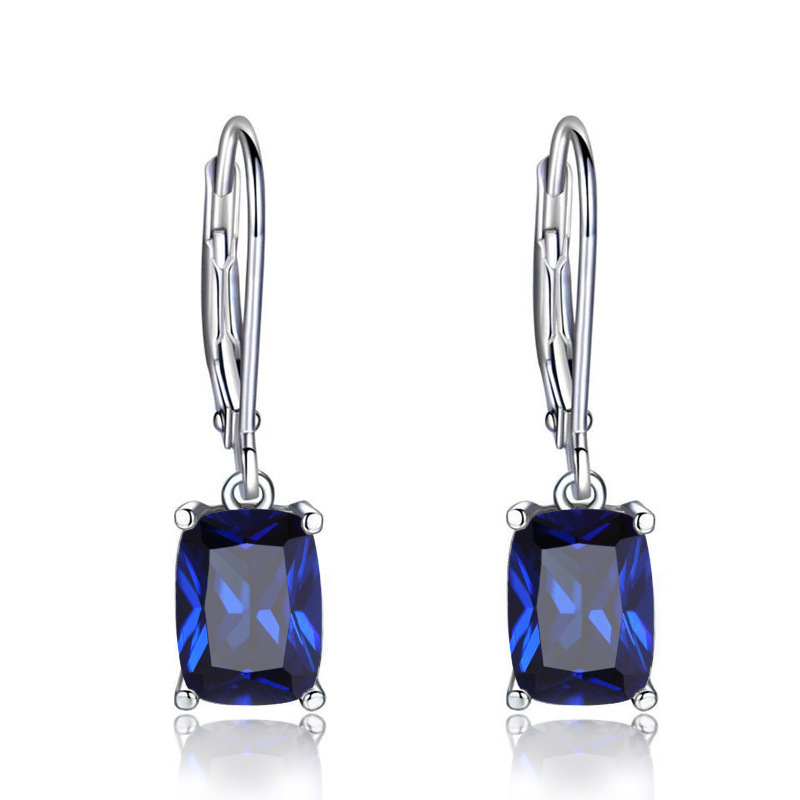 Classic Blue Imitation Topaz Drop Earrings 925 Sterling Silver Women Simple Zircon Earrings Designer 10mm Crystal Diamond Earrings Wedding Jewelry