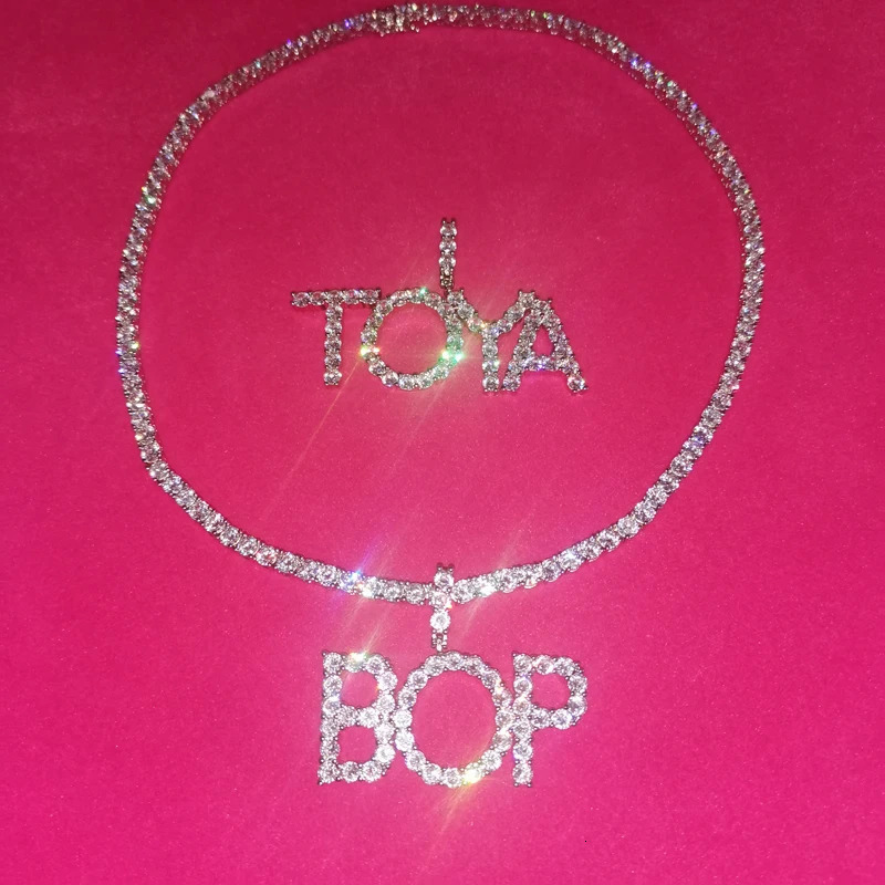 Custom Words Tennis Chain Letters Necklaces Pendant Charm Womens Zircon Hip Hop Jewelry With 4MM Tennis Chain 241019