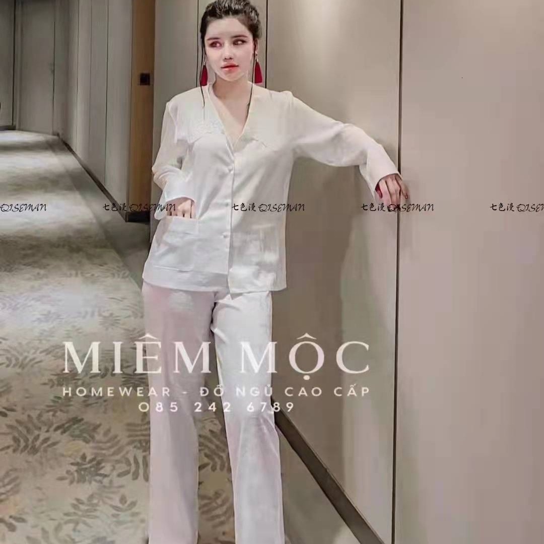 2024 Designer's New Silk Satin Pamas Women's SOLID-RAL Long Sleeved Pamas Pajamas