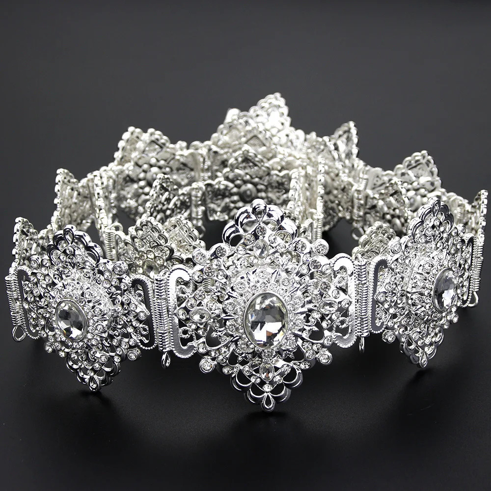 Sunspice Chic Silver Color Moroccan Belt for Women Algerian Moroccan Bridal Wedding Jewelry Caftan Belt Crystal Chain Adjustable 241019