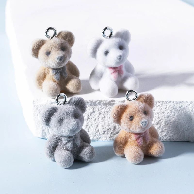 4pcs Korean Fashion Flocking Bear Charms Pendant for Girl Kawaii Colorful Jewelry DIY Accessories 241010