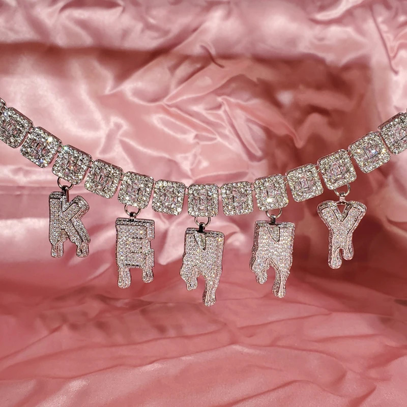 Grandbling Unique Baguettes Chain Hang Drip Letters Name Pendant Hip Hop Jewelry Drop 241019