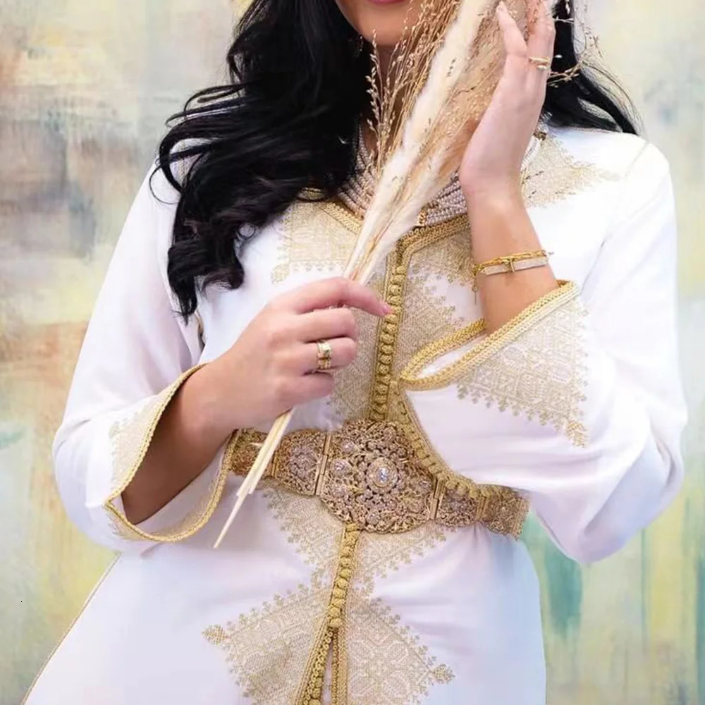 Sunspice Wide Moroccan Strap Womens Caftan Dress Waist Chain Gold Arab Wedding Body Jewelry Crystal Strap Bridal Gift 241019