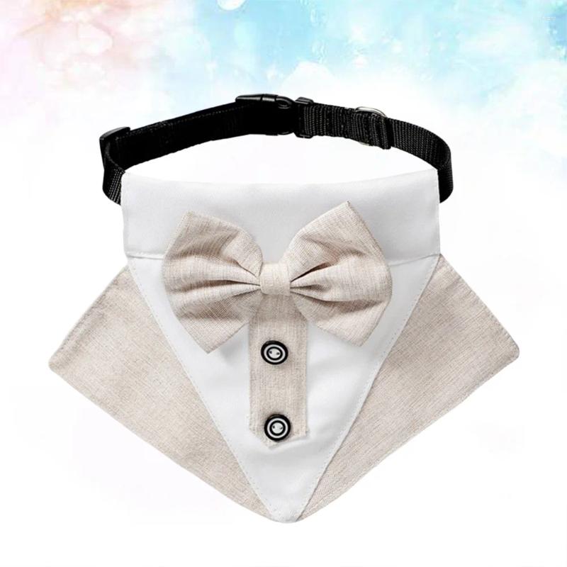 Dog Collars Pet Collar Elegant College Style Bow Tie Saliva Towel Triangle Scarf Costume Accessories For Travel (Khaki Size L/XL)