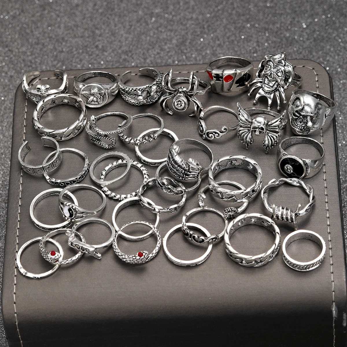 35 piece Gothic ring set suitable for men women fashionable clowns devilish faces smiling faces finger rings used for daily clothing party accessories