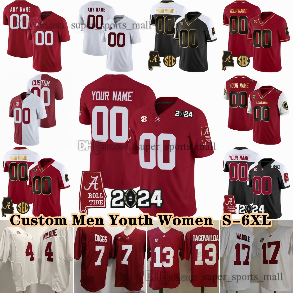 Authentic S-6XL Alabama Crimson Tide College Jersey 4 Jalen Milroe 26 Jam Miller 2 Ryan Williams Jihaad Campbell Jackson Simpson Bernard Hill Riley Young Lonergan