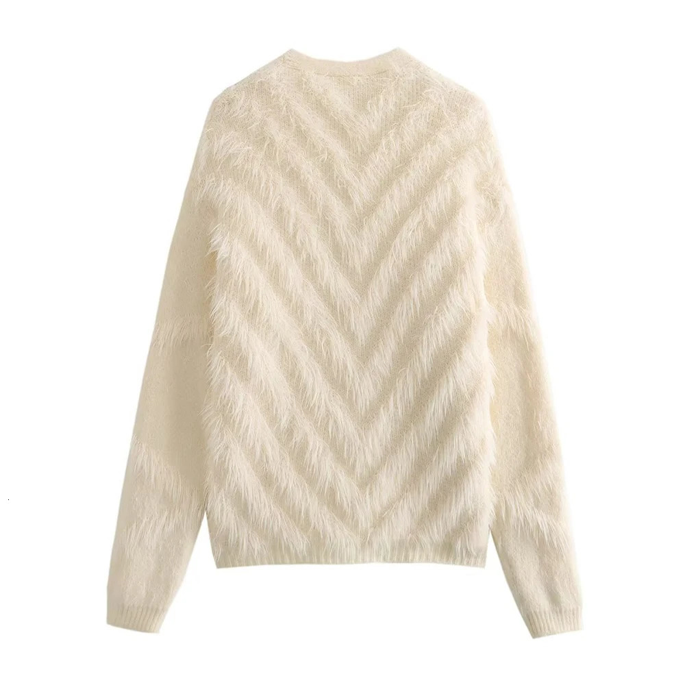 Aoaiys Knitted Open Knitted Woolen Sweater Womens V-neck Sweater Autumn Winter Pearl Single breasted Coat Fashion Long Sleeve Loose Unique Coat 241019