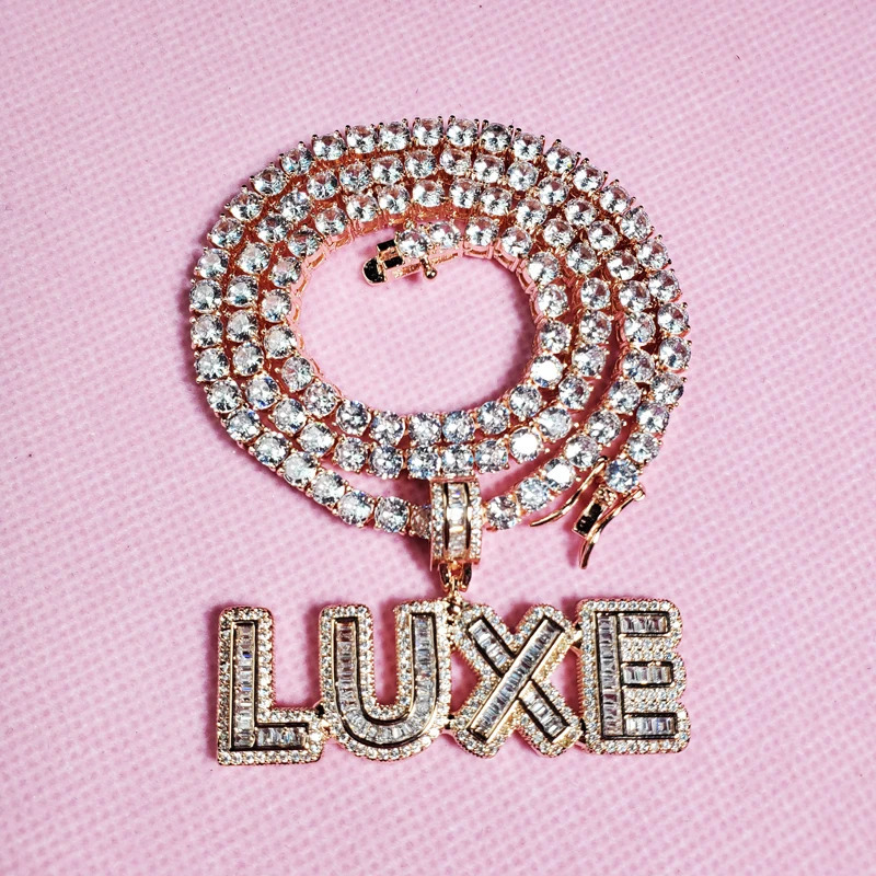 Customized Necklace with Name Cubic Zircon Iced Out Letters with Tennis Chain Necklace for Women 241019