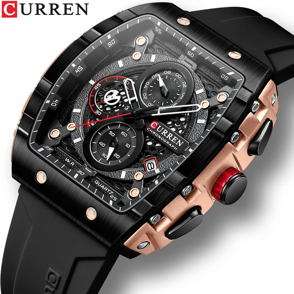 Curren Top Mens Watch Square Quartz Watch Waterproof Luminous Timing Watch Mens Date Watch 241019