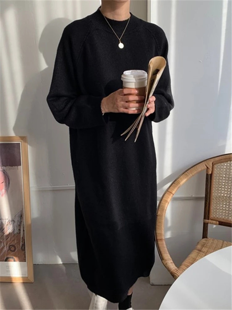 REALEFT Autumn Winter 2023 ONeck Casual Loose Knitted Dress Female Straight Long Sleeve Oversize Sweater Womens 241007