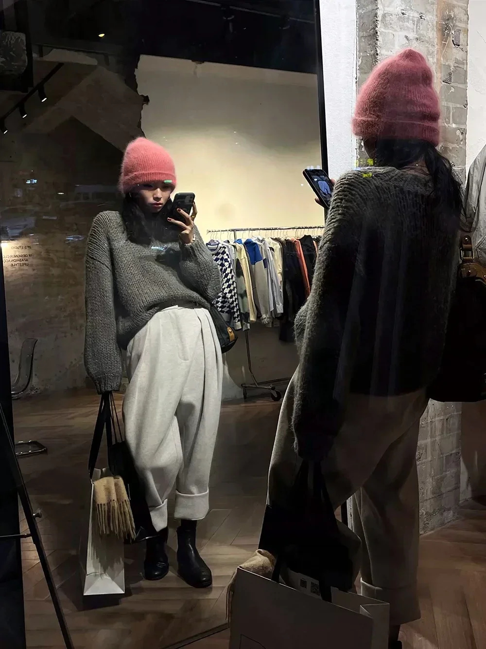 2024 Chic Women Casual Loose Pockets Woolen Suit Pants Autumn Winter High Waist Thicken Korean Ladies Solid Harem Trousers 241007