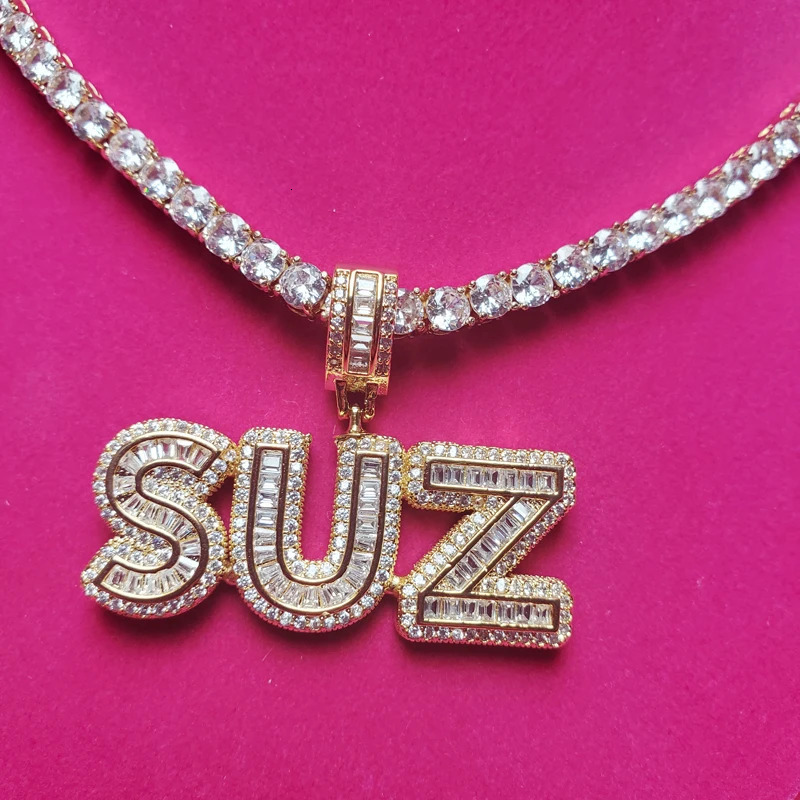 Customized Necklace with Name Cubic Zircon Iced Out Letters with Tennis Chain Necklace for Women 241019
