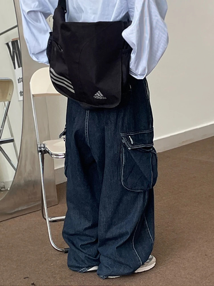 HOUZHOU Y2K Baggy Jeans for Women Oversize Denim Cargo Pants Female Wide Leg Trousers Japanese Streetwear Hip Hop Harajuku 241019