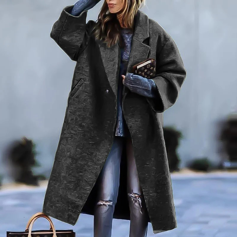 Fashion autumn and winter womens clothing button windproof machine plaid long sleeved lapel jacket printed wool coat 241019