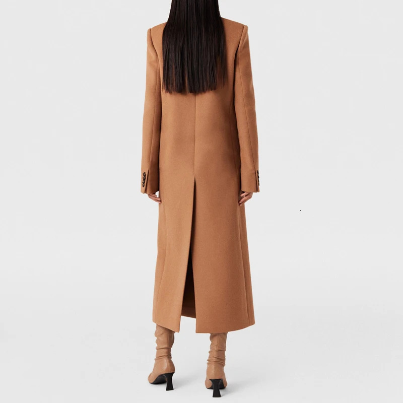 Fashionable Womens Camel Wool Coat AnkleLength Winter Warm Double Breasted n 241010