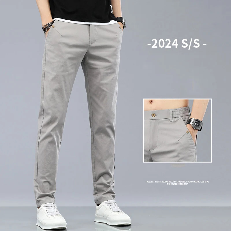 2024 Mens Classic Korean Solid Color Summer 3 Colors Casual Pants Business Fashion Stretch Cotton Slim Trousers Male 241010