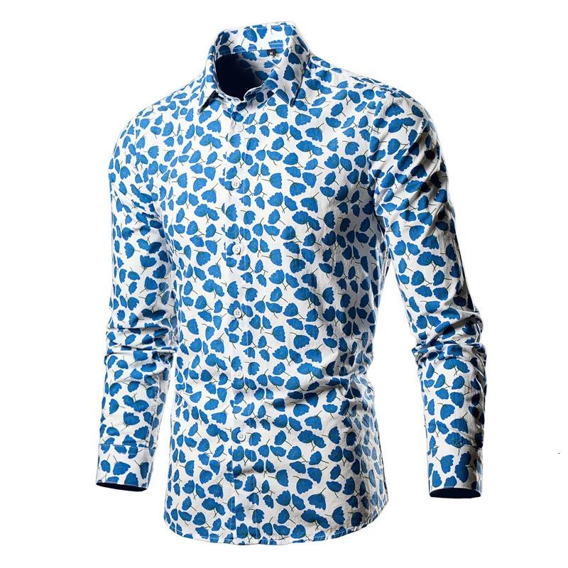 Spring/Summer Cotton Printed Shirt Romantic Beach Flower Long Sleeve Camissa Large M-6XL 241007