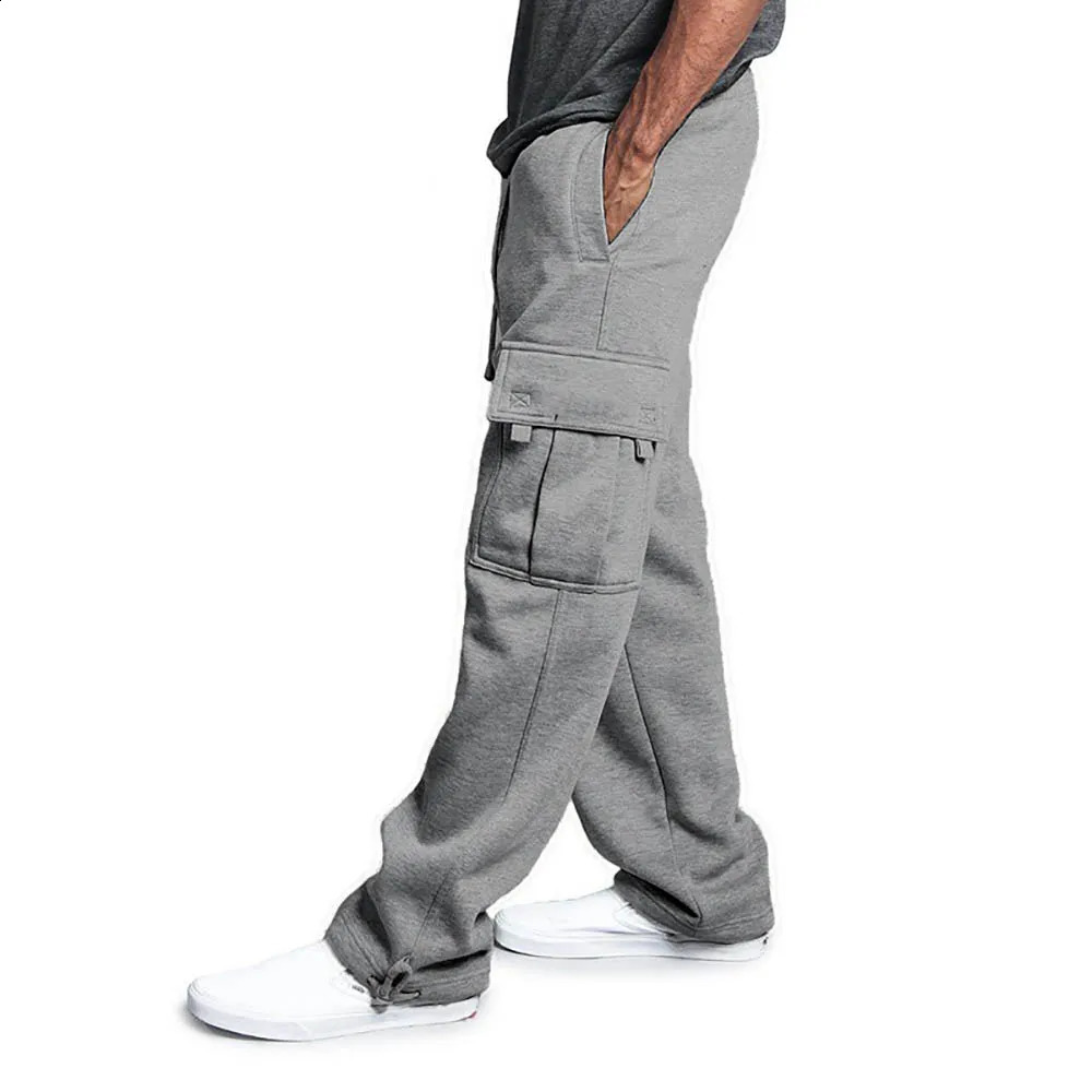 Mens Sweatpants Straight Fit Joggers for Sports and Streetwear Loose Oversized Drawstring Long Pants Men Multi-pocket Pants 241010
