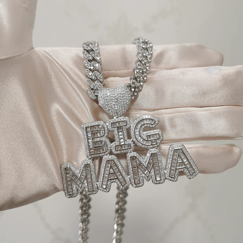 Customized Name Necklace with Heart Cubic Zircon Iced Out Letters with Cuban Chain Necklace for Women 241019