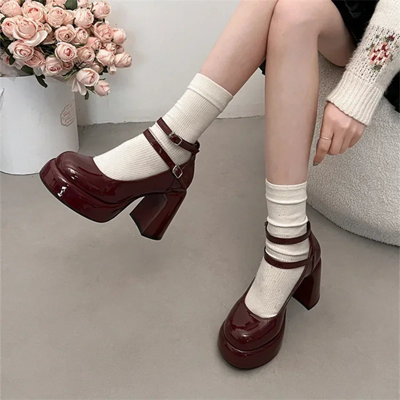 Mary Jane Pumps for Women Girls Fashion Short and Fat High Heels Wedding Shoes Spring Pumps Classic Double Buckle 241019