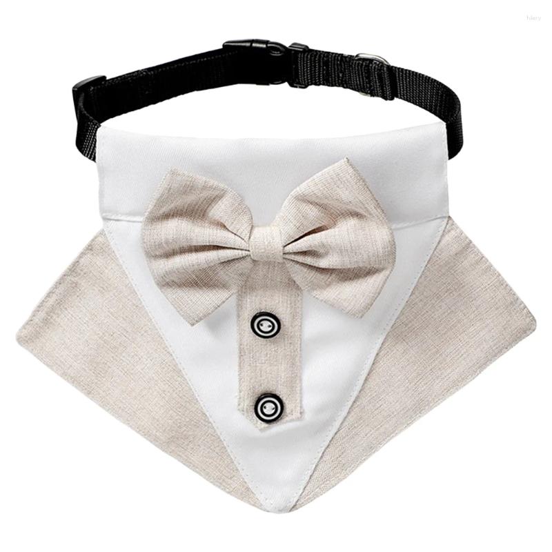 Dog Collars Pet Collar Elegant College Style Bow Tie Saliva Towel Triangle Scarf Costume Accessories For Travel (Khaki Size L/XL)