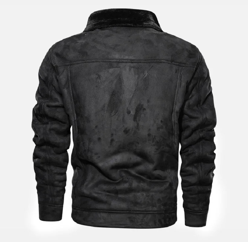 Autumn winter coat mens jacket retro solid collar outdoor training suede zipper pocket cashmere collar warm jacket 241007