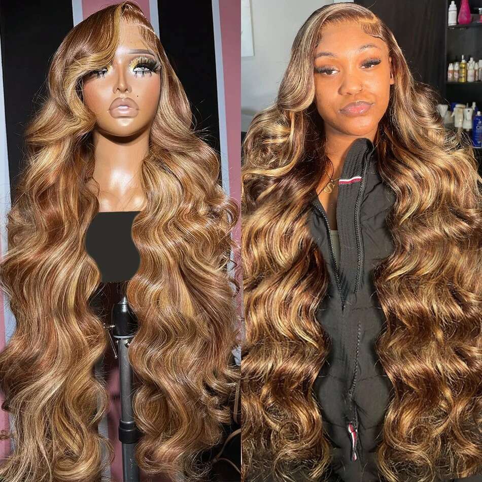 Wigir 250% 40 Inch Highlight Ombre Body Wave 13x6 HD Front Human Hair 4/27 Remy Colored 13x4 Lace Frontal Wig For Women