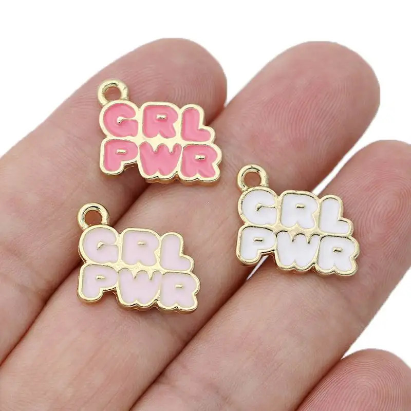 10Pcs Gold Plated Enamel Girl Power Charms Pendant for Jewelry Making Earrings Bracelet Necklace Accessories DIY 241010