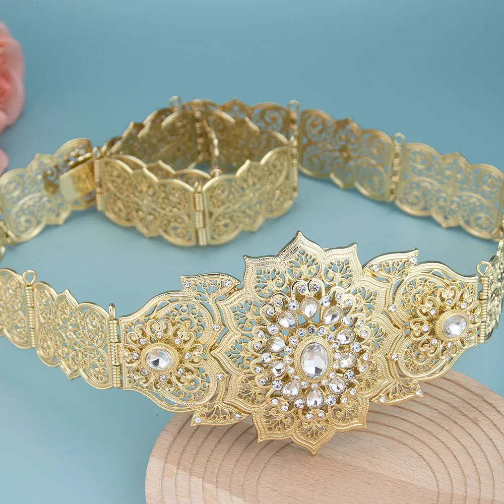 Poyasa European Womens Dress Belt Moroccan Caftan Belt Gold Silver Arab Bridal Wedding Jewelry Crystal Body Chain 241019