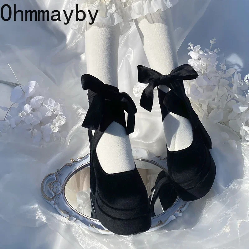 er Platform Womens Mary Jane Shoes Fashion Elegant Cross Belt Thick High Heels Womens College Style Dresses Pump Shoes 241019