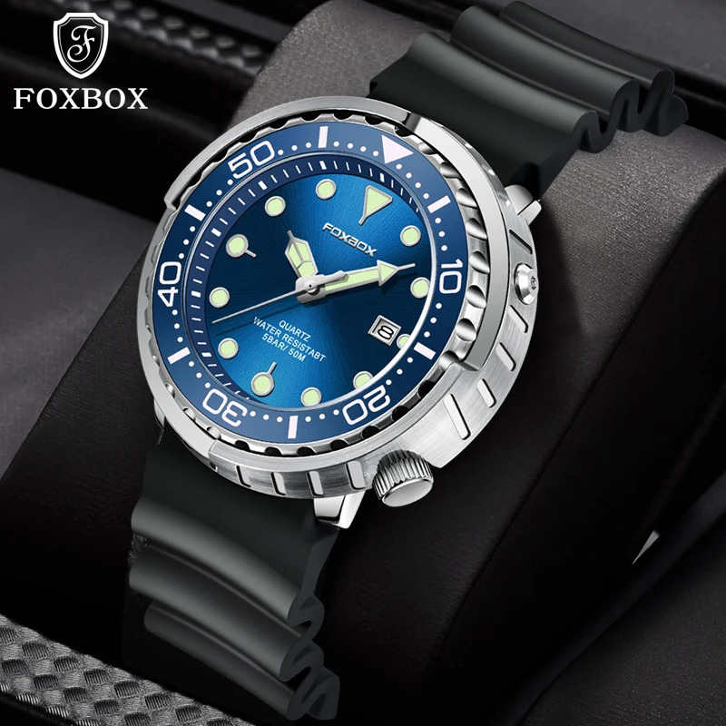 FOXBOX Top Fashion Diving Watch Mens 50ATM Waterproof Date Watch Sports Watch Mens Quartz Watch Relogio Masculino 241019