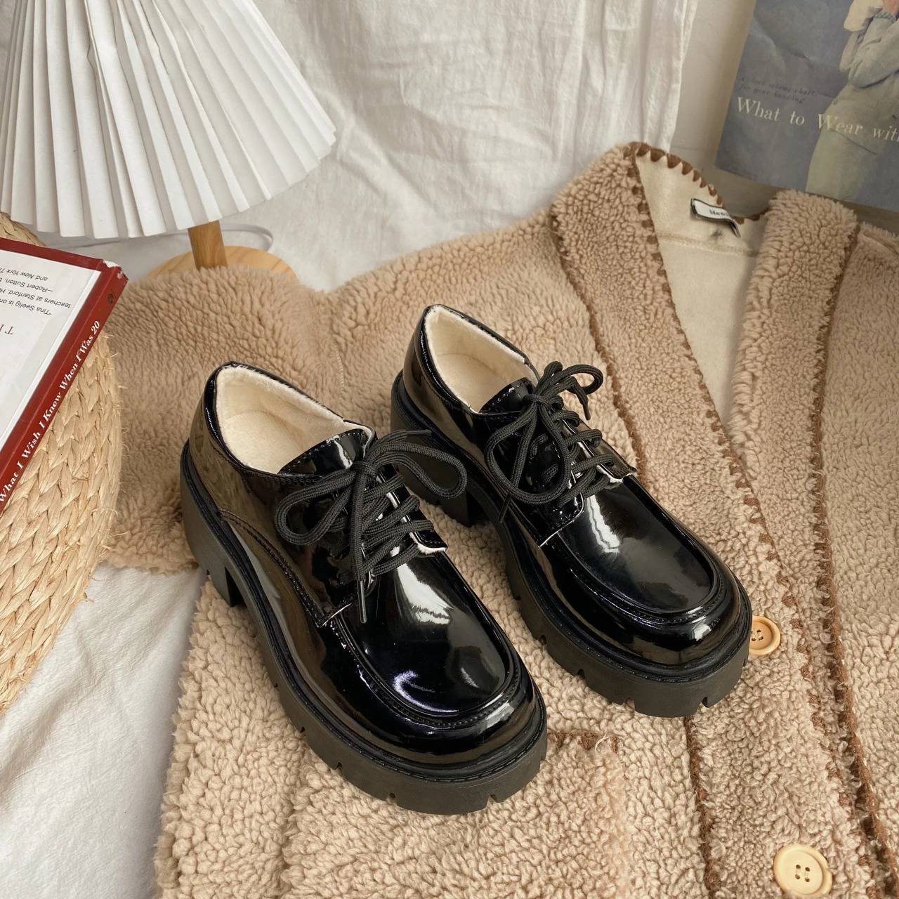 Uniform shoes small leather shoes British girl Japanese wild black retro Mary Jane shoes Lolita platform shoes low Hee 241019