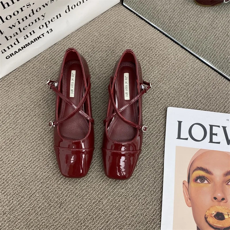 Mary Jane vintage high heels womens soft and comfortable red ballet shoes atos De Mujer 241019