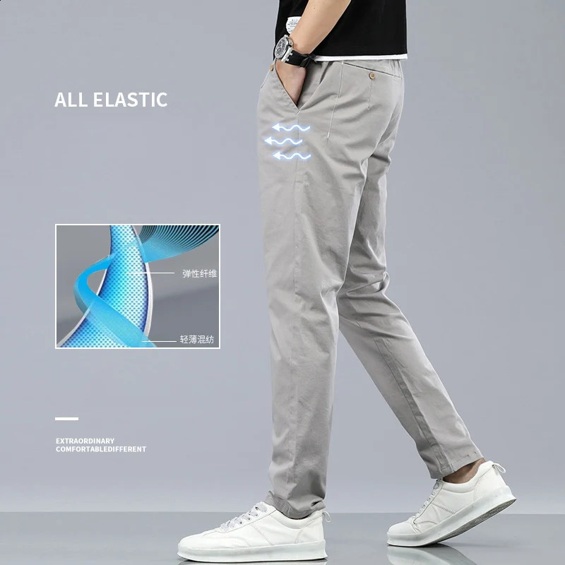 2024 Mens Classic Korean Solid Color Summer 3 Colors Casual Pants Business Fashion Stretch Cotton Slim Trousers Male 241010