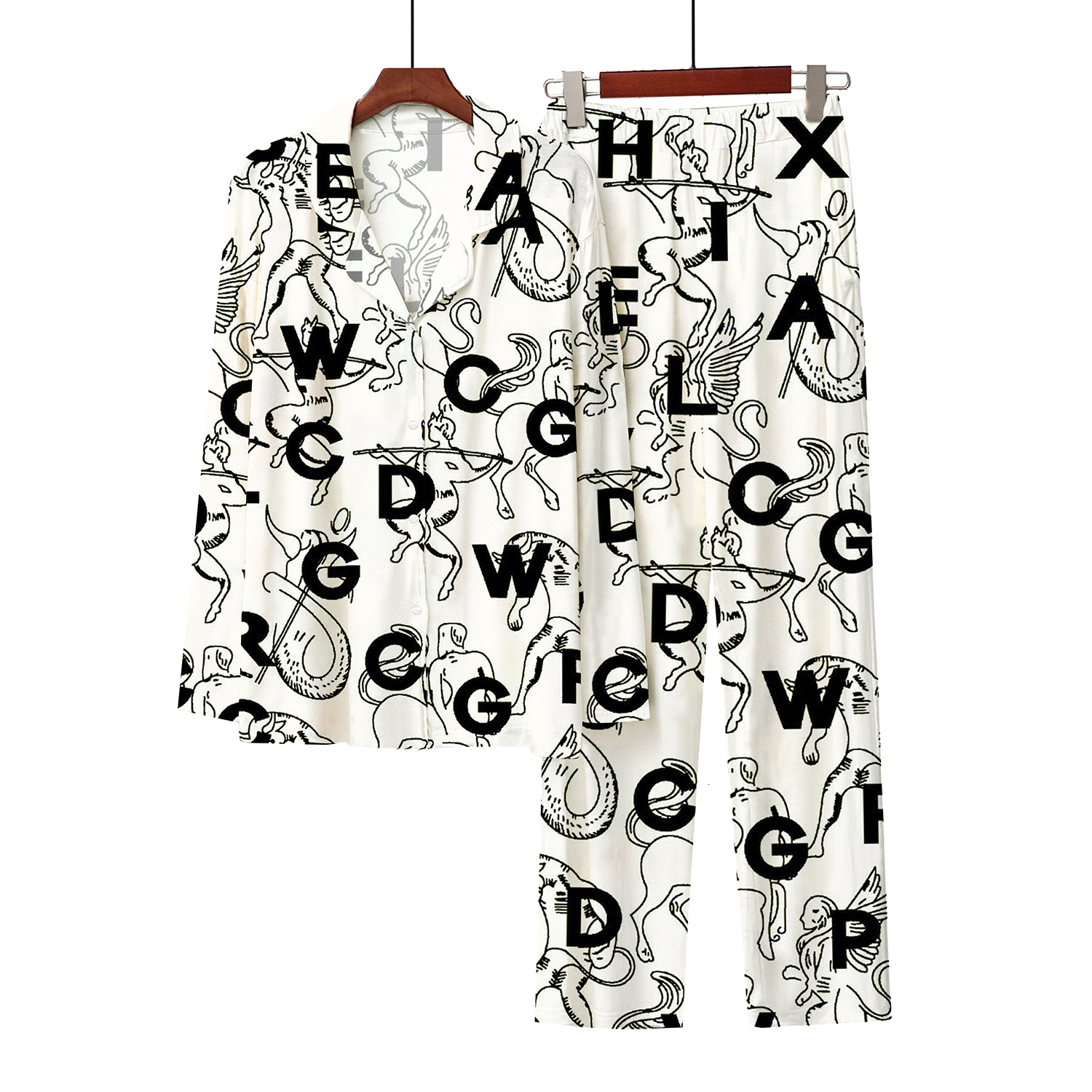 New designer 3D digital printed fashionable letter button cardigan wool sweater imitation cotton pajamas home casual set
