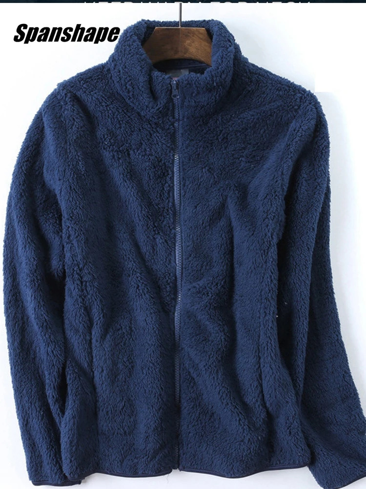 Womens and mens Sherpa wool fluffy jackets with long sleeves and full zippers soft and warm sportswear outdoor loose open top plush dresses 241007