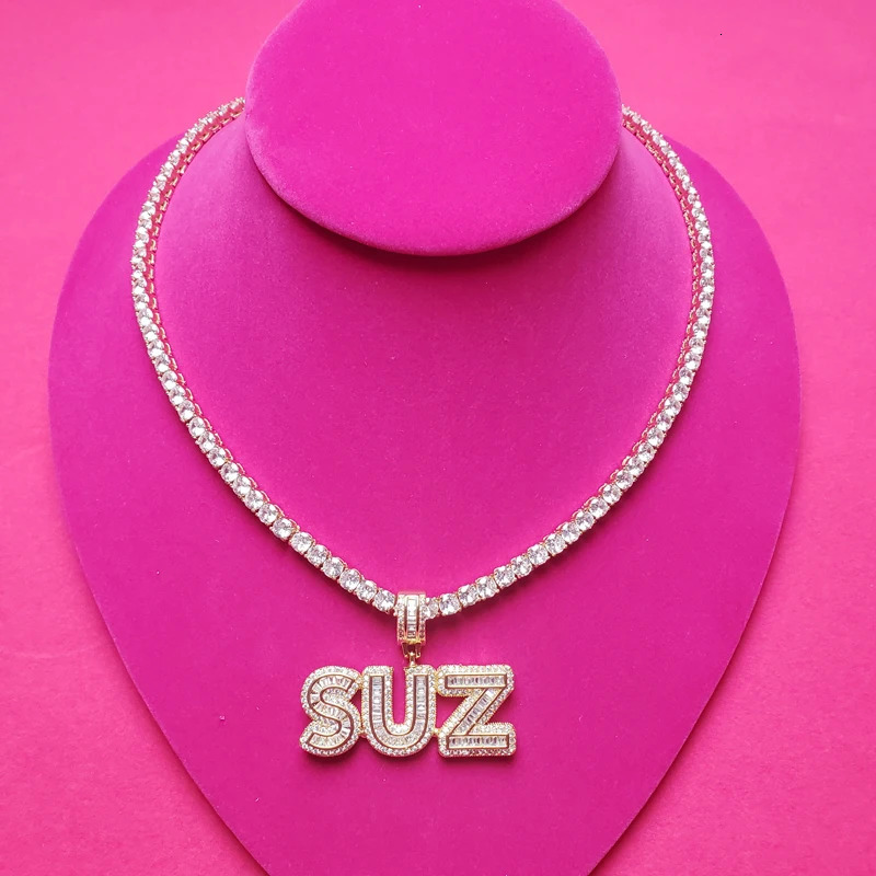 Customized Necklace with Name Cubic Zircon Iced Out Letters with Tennis Chain Necklace for Women 241019
