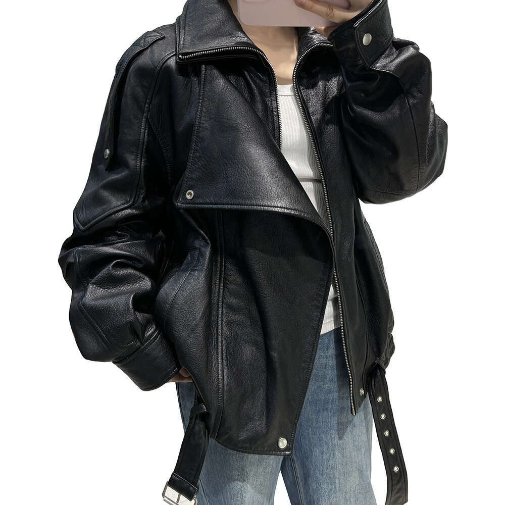Yoloagain Women's Real Leather Jacket 2024 Autumn Oversized Vintage Sheepskin Coat Female