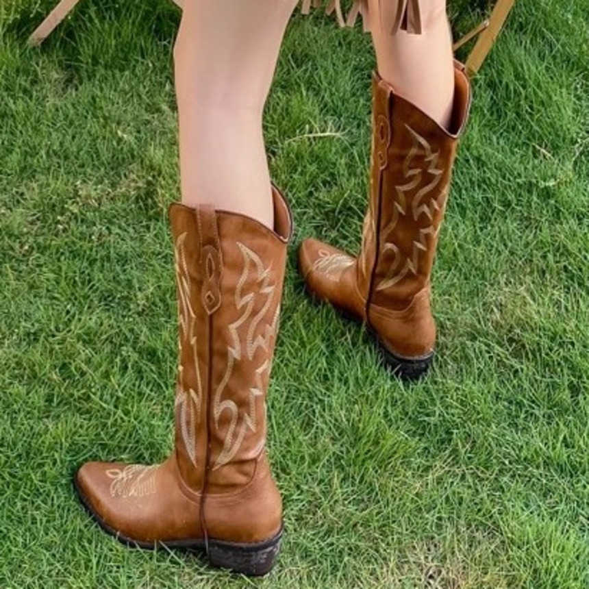 Fashion Boots Workwear Western Cowboy Boots WoMens Summer New Knight Boots Thick Leg Long Tube Martin Boots 241008